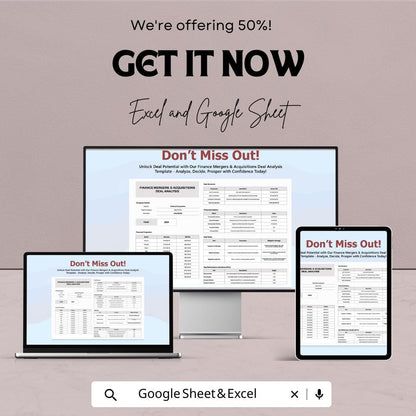 Finance Mergers & Acquisitions Deal Analysis Template | MandA Financial Model | Acquisition Valuation Tool | Excel and Google Sheets