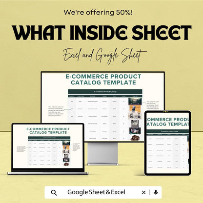 E-commerce Product Catalog Template | Product Inventory Sheet | Online Store Catalog | Excel & Google Sheets