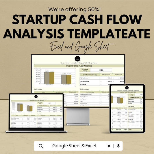 Startup Cash Flow Analysis Template | Business Budget Planner | Income & Expense Tracker | Financial Projection Dashboard
