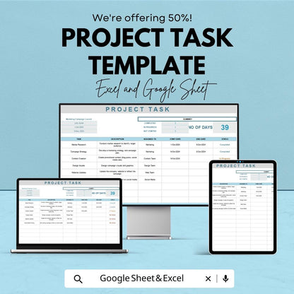 Project Task Template | Task Management Sheet | Project Planner Checklist | Editable Task Tracker | Project Planning Template for Teams