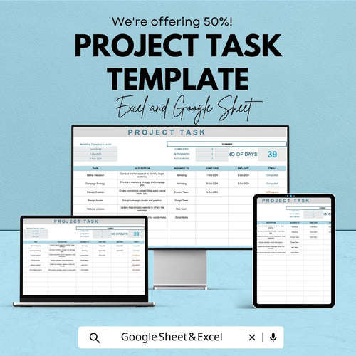 Project Task Template | Task Management Sheet | Project Planner Checklist | Editable Task Tracker | Project Planning Template for Teams