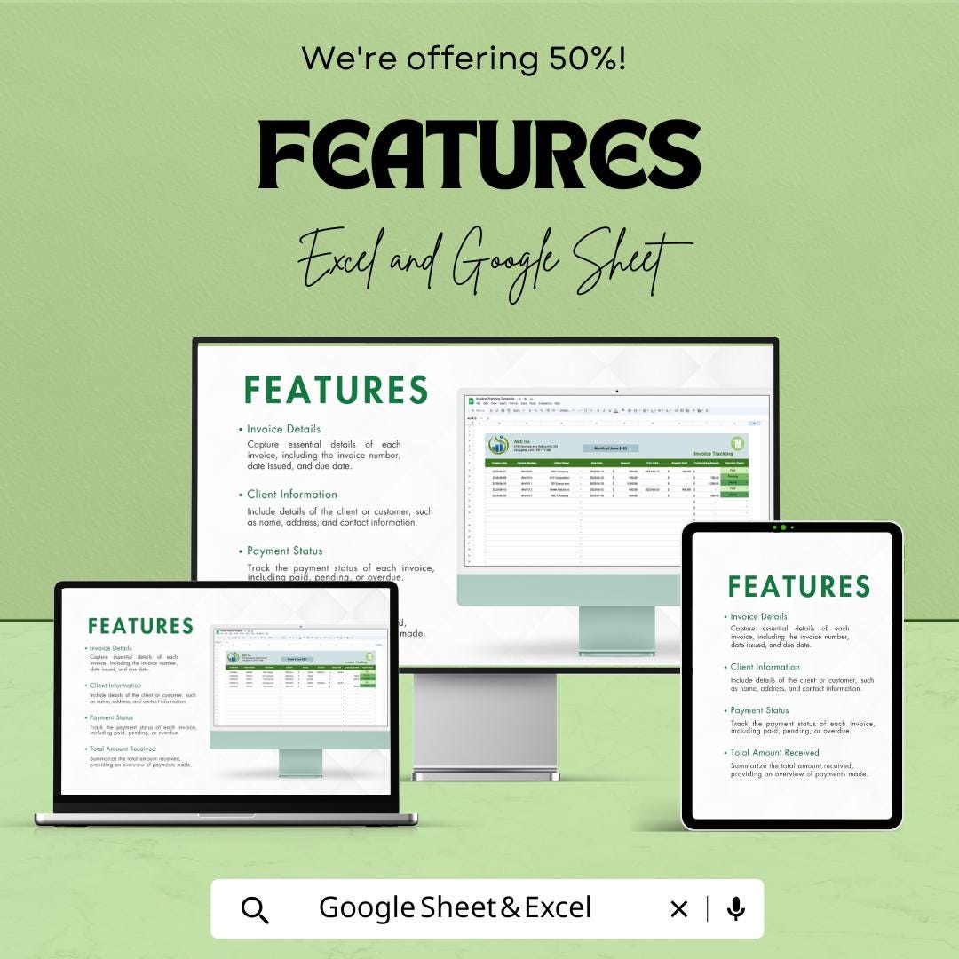 Invoice Tracking Sheet - Easy to Use Invoice Management | Google Sheets, Track Payments & Due Dates, Simple Invoice Tracker