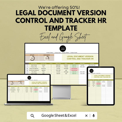 Legal Document Version Control Tracker | HR Compliance Document Log | Legal File Management Template | Excel & Google Sheets