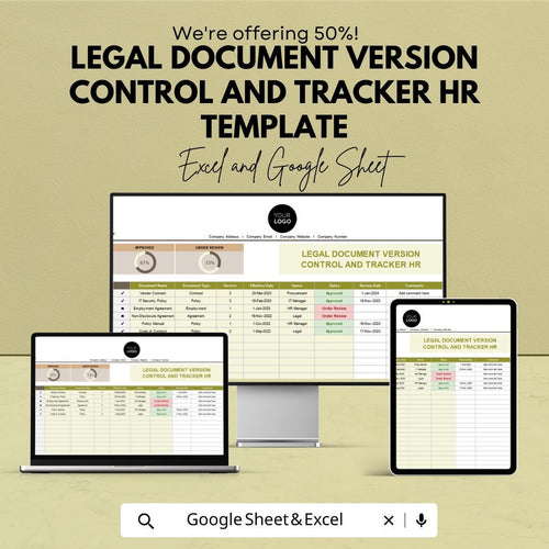 Legal Document Version Control Tracker | HR Compliance Document Log | Legal File Management Template | Excel & Google Sheets