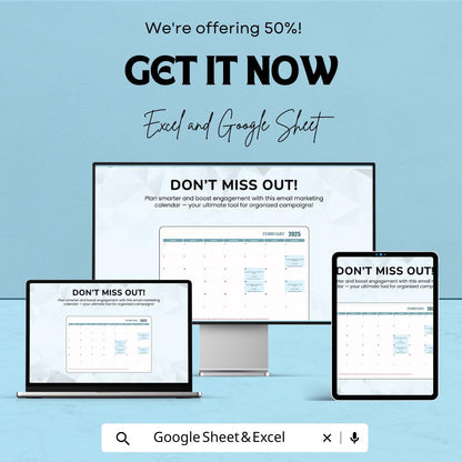 Email Marketing Content Calendar Sheet - Excel and Google Sheet Template for Email Campaign Scheduling & Tracking - Marketing Planner