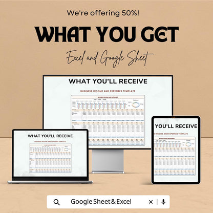 Business Income and Expenses Template,  Monthly Expense Tracker, Small Business Finance Spreadsheet, Profit and Loss Sheet