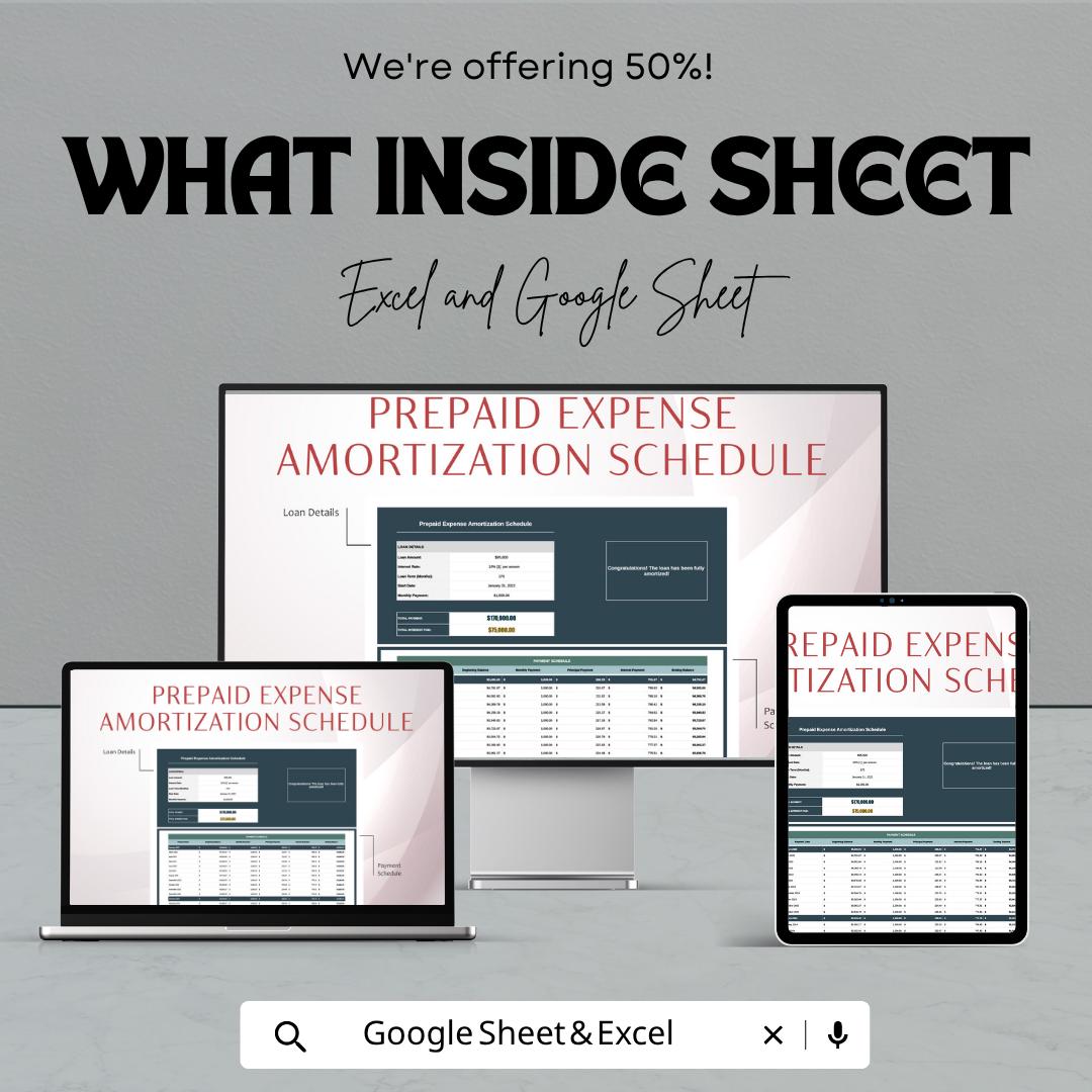 Prepaid Expense Amortization Schedule Template | Expense Tracking Excel | Accounting Spreadsheet | Business Finance Template