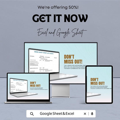 Restaurant Start-Up Cost Worksheet | Google Sheets & Excel Template | Restaurant Budget Planner | Startup Expense Tracker for Small Business