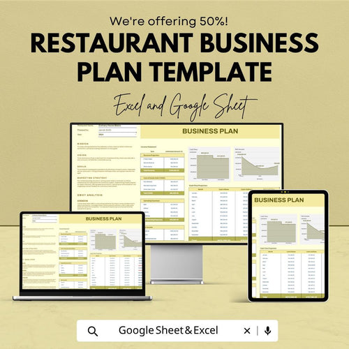 Restaurant Business Plan Template | Restaurant Financial Plan Spreadsheet | Food Business Planner | Startup Business Plan Sheet