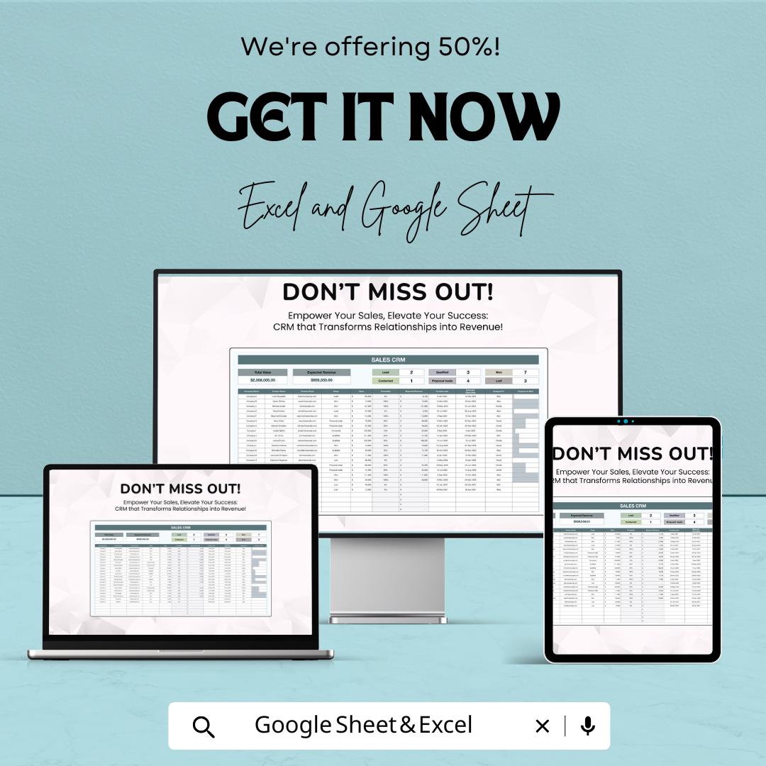 Sales CRM Template | Customer Relationship Manager | Sales Pipeline Tracker | Lead Management Spreadsheet | Excel & Google Sheets
