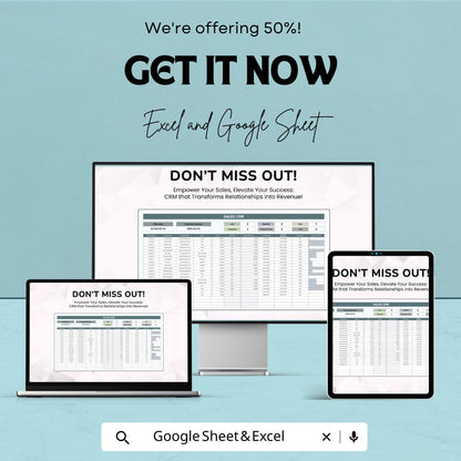 Sales CRM Template | Customer Relationship Manager | Sales Pipeline Tracker | Lead Management Spreadsheet | Excel & Google Sheets