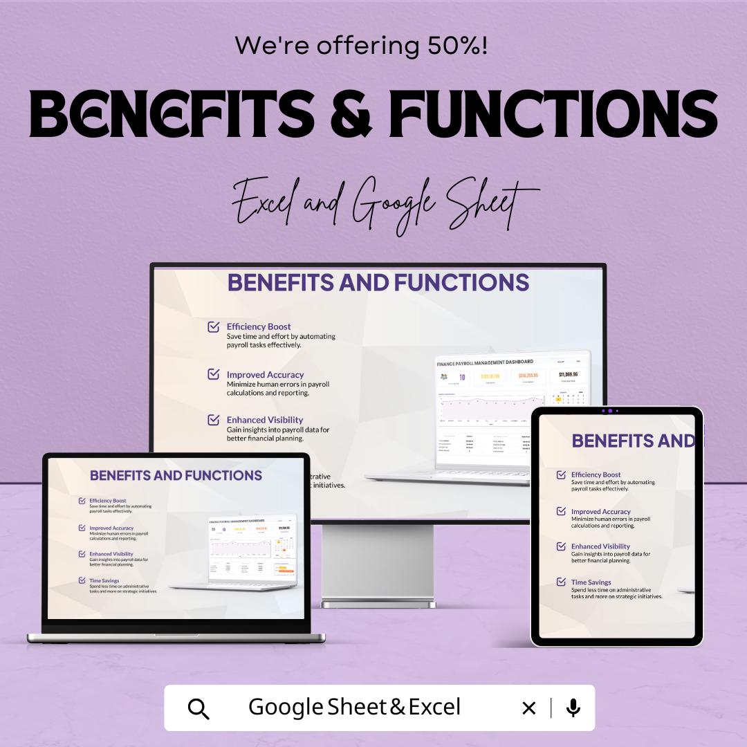 Finance Payroll Management Dashboard Template | Payroll Tracker | Employee Salary & Deduction Log | Business HR Spreadsheet