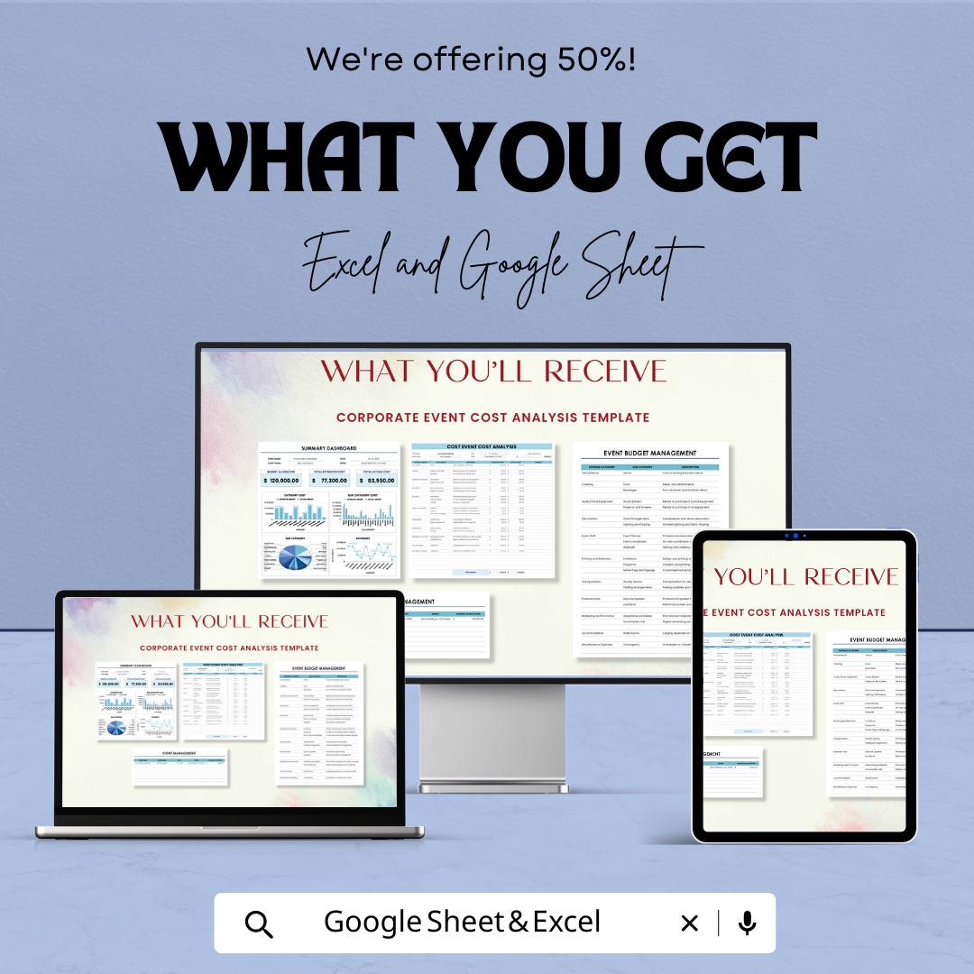 Corporate Event Cost Analysis Template | Event Budget Planner Spreadsheet | Event Cost Tracker | Excel & Google Sheets