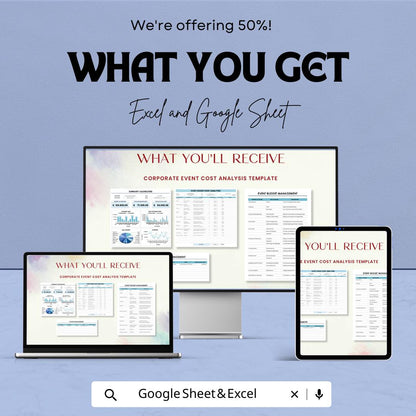 Corporate Event Cost Analysis Template | Event Budget Planner Spreadsheet | Event Cost Tracker | Excel & Google Sheets