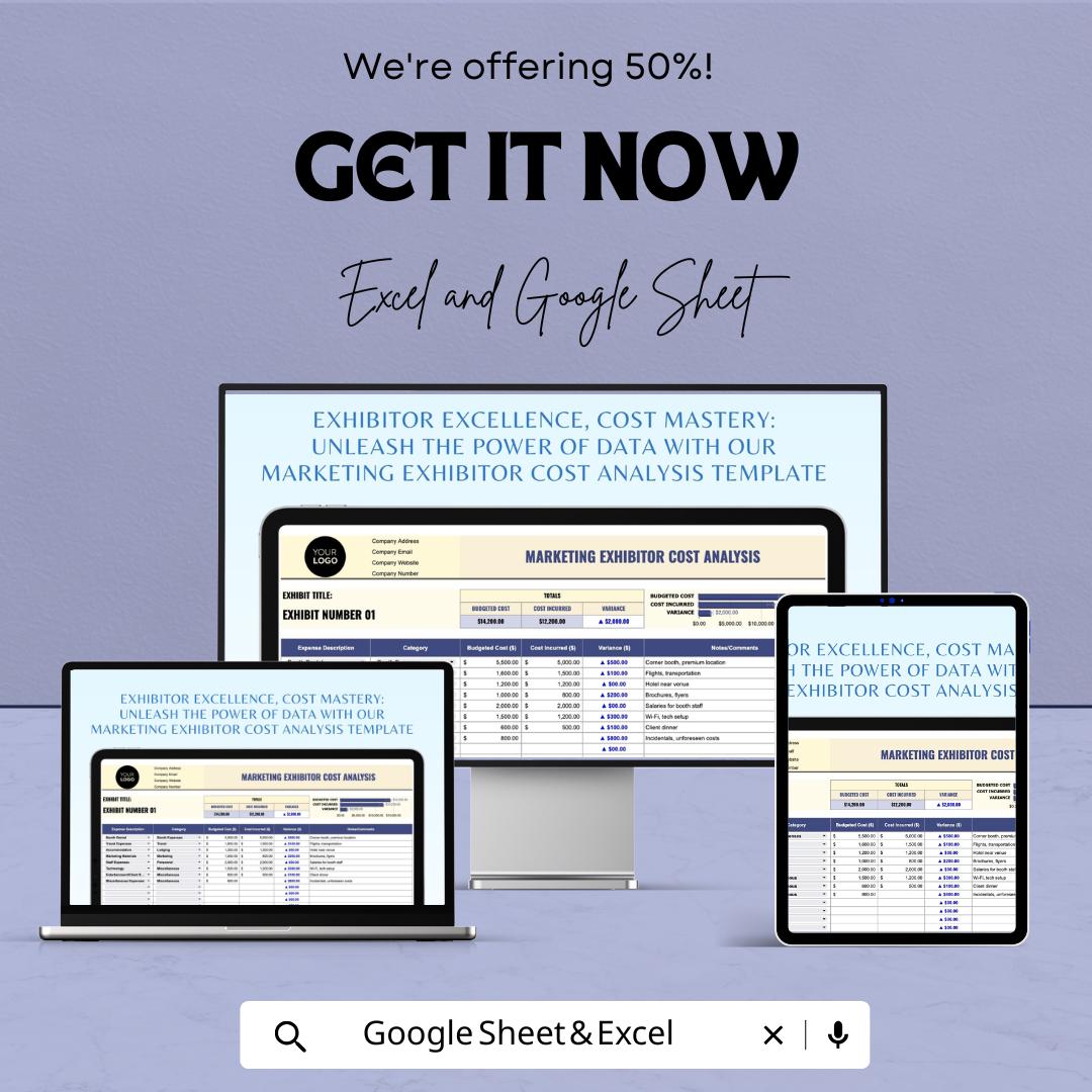 Marketing Exhibitor Cost Analysis Template, Trade Show Budget Spreadsheet, Event Expense Tracker, ROI Calculator