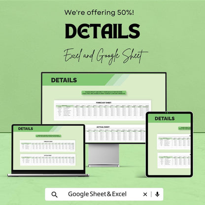 IT Rolling Forecast Sheet Template, Financial Forecast Spreadsheet, Business Budget Dashboard, Cash Flow Forecast, Excel Google Sheets