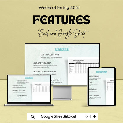 Operations Project Cost Forecast Sheet Template, Project Budget Planner, Cost Projection Spreadsheet, Annual Cost Tracker