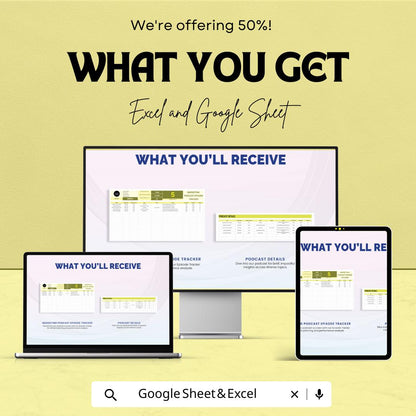Marketing Podcast Episode Tracker Sheet - Excel & Google Sheets Template for Podcasters - Track Your Episodes and Growth