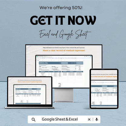 Medical Bill Template Excel Google Sheets | Healthcare Expense Tracker | Patient Billing Spreadsheet | Medical Invoice Template |