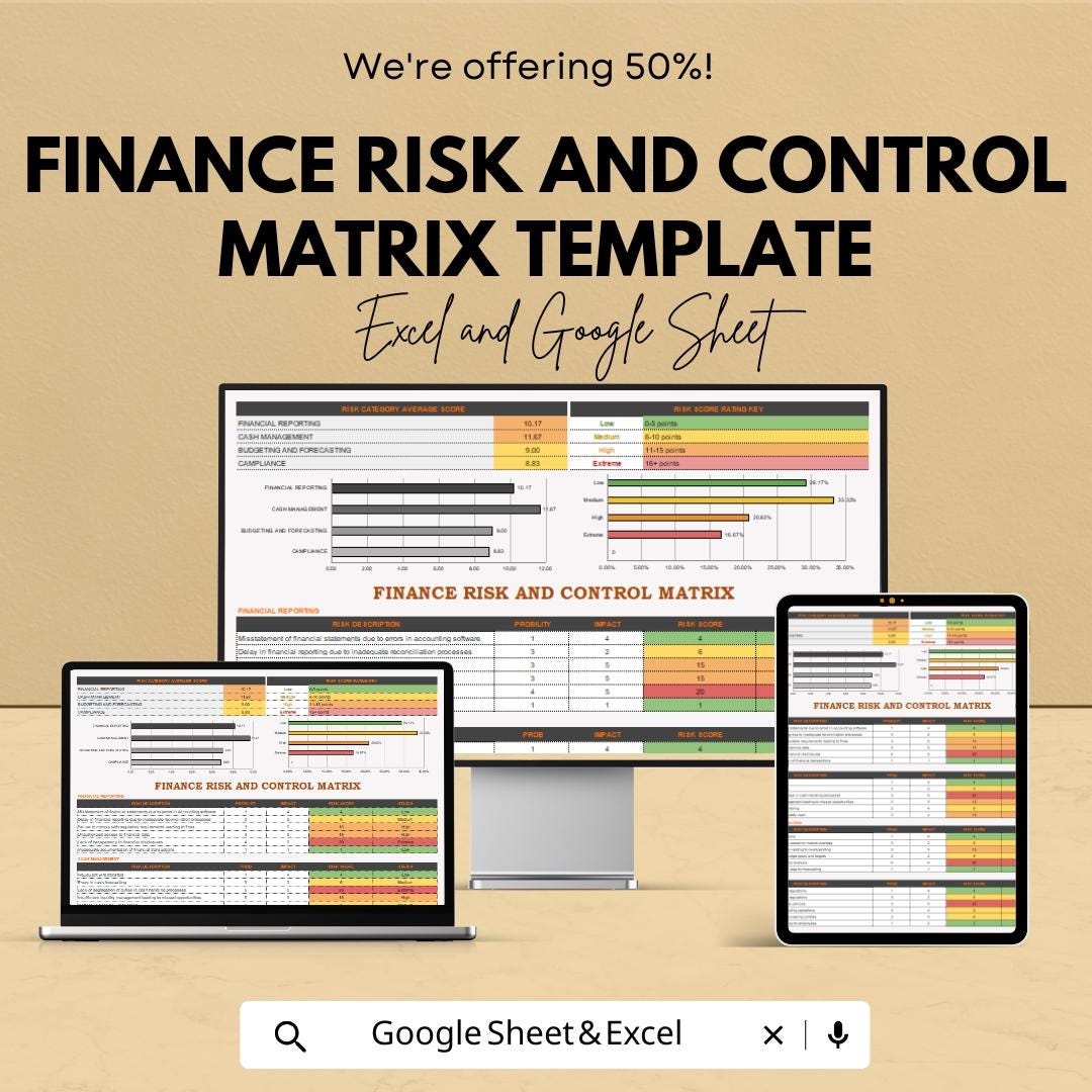 Finance Risk and Control Matrix Template | Internal Control Matrix | Financial Risk Register | Compliance Risk Tool