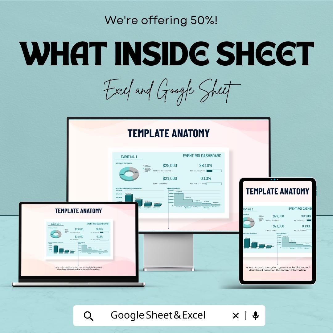 Sales Networking Event ROI Calculator Sheet - Excel and Google Sheets Template for Event Planning, Performance Metrics, & Cost Tracking