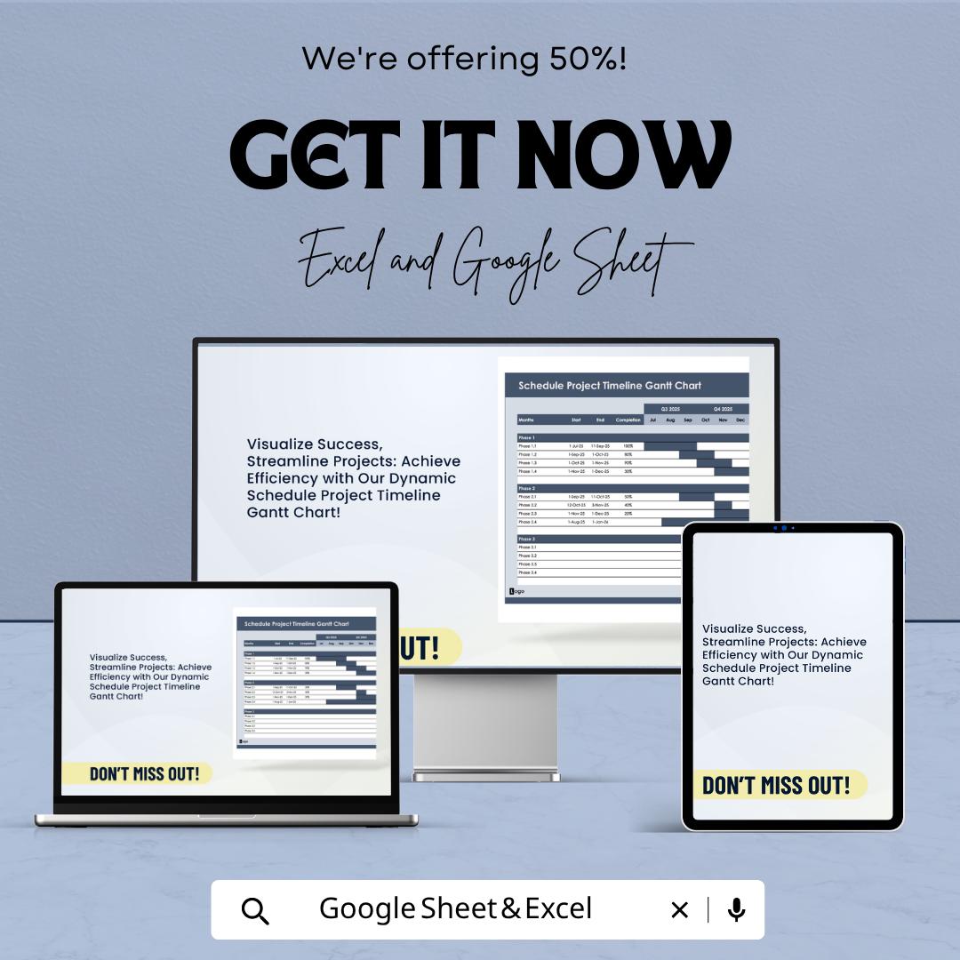 Project Timeline Gantt Chart Template | Project Schedule Planner | Task Timeline Spreadsheet | Gantt Chart Template