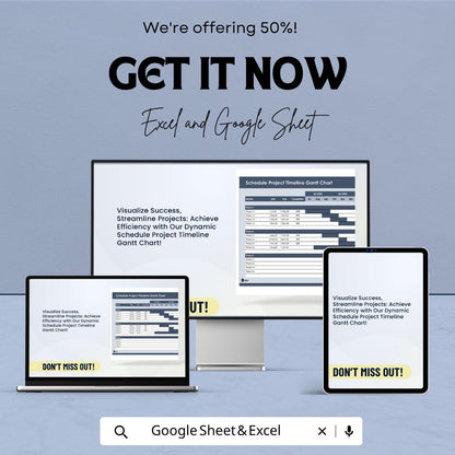 Project Timeline Gantt Chart Template | Project Schedule Planner | Task Timeline Spreadsheet | Gantt Chart Template