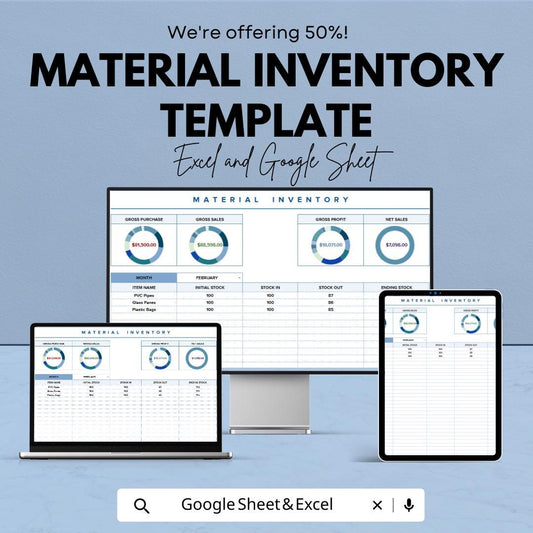 Material Inventory Template | Excel & Google Sheets Material Tracker | Stock Management Spreadsheet | Raw Material Inventory Log