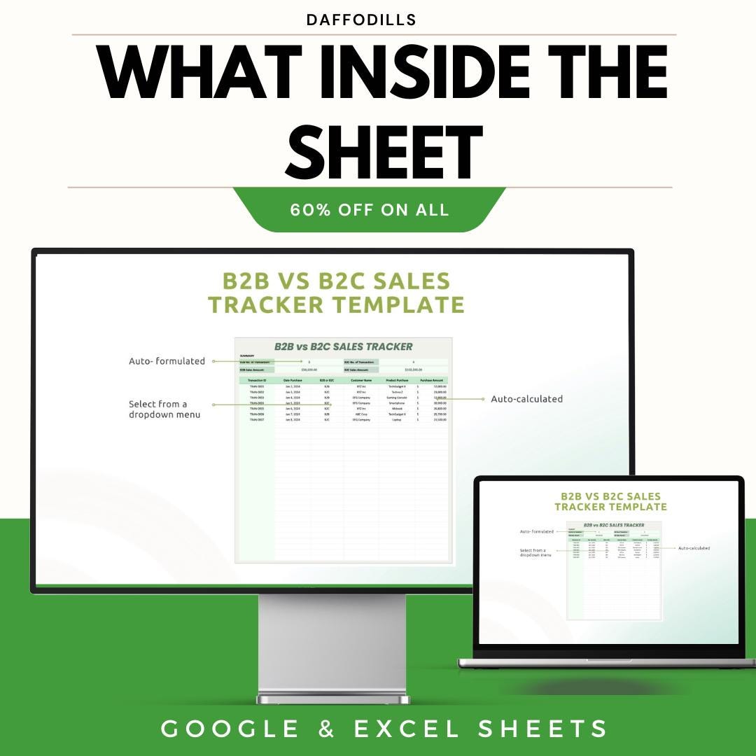 B2B vs B2C Sales Tracker Template, Sales Comparison Spreadsheet, Business Revenue Tracker, Google Sheets Excel