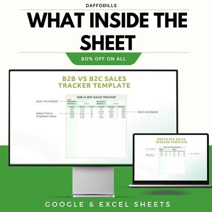 B2B vs B2C Sales Tracker Template, Sales Comparison Spreadsheet, Business Revenue Tracker, Google Sheets Excel
