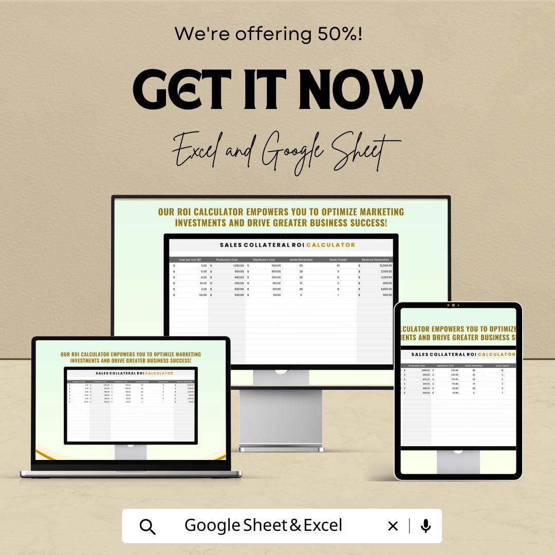 Sales Collateral ROI Calculator Template | Marketing ROI Spreadsheet | Sales Performance Tracker | Revenue Analysis Tool