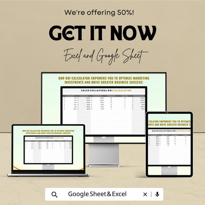 Sales Collateral ROI Calculator Template | Marketing ROI Spreadsheet | Sales Performance Tracker | Revenue Analysis Tool