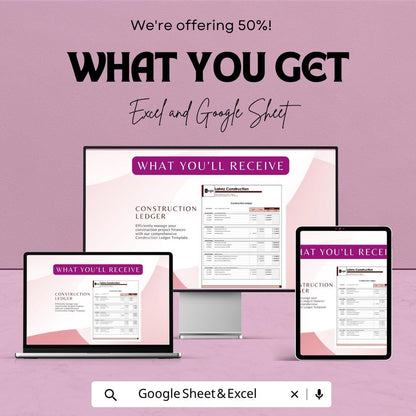 Construction Ledger Template | Excel Construction Accounting Spreadsheet | Google Sheets Ledger Tracker | Contractor Expense Tracker |