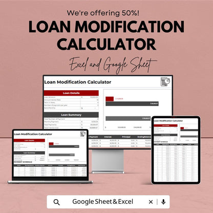Loan Modification Calculator Template | Mortgage Payment Planner | Loan Refinance Spreadsheet | Debt Restructuring Calculator |