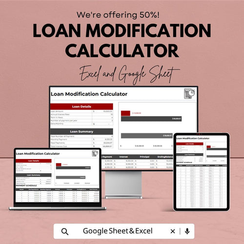 Loan Modification Calculator Template | Mortgage Payment Planner | Loan Refinance Spreadsheet | Debt Restructuring Calculator |