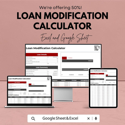 Loan Modification Calculator Template | Mortgage Payment Planner | Loan Refinance Spreadsheet | Debt Restructuring Calculator |