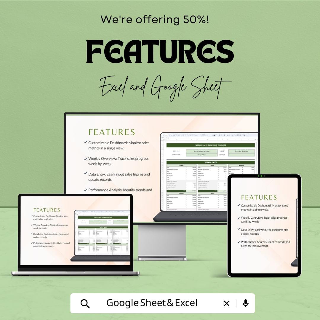 Weekly Sales Tracking Template | Sales Tracker Excel & Google Sheets | Weekly Revenue Tracker | Small Business Sales Log Template