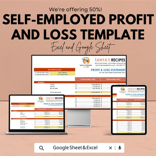 Self-Employed Profit and Loss Template | Small Business P and L Statement | Income & Expense Report | Monthly Profit Tracker