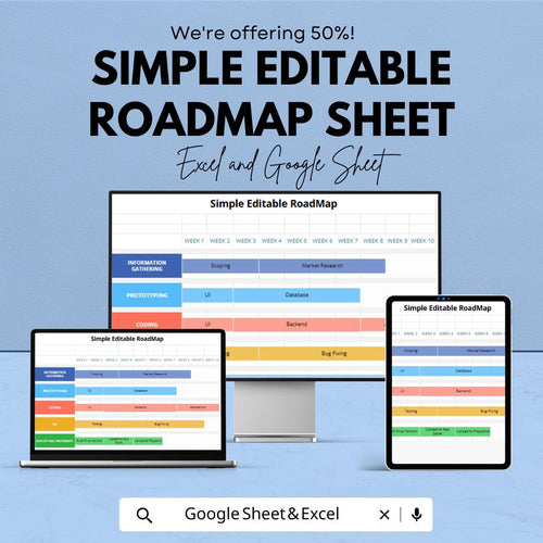 Simple Editable RoadMap Sheet | Excel and Google Sheets Template | Project Planning & Task Management | Weekly Tracker