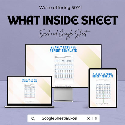 Yearly Expense Report Template | Annual Budget Tracker | Financial Report Template | Income & Spending Planner