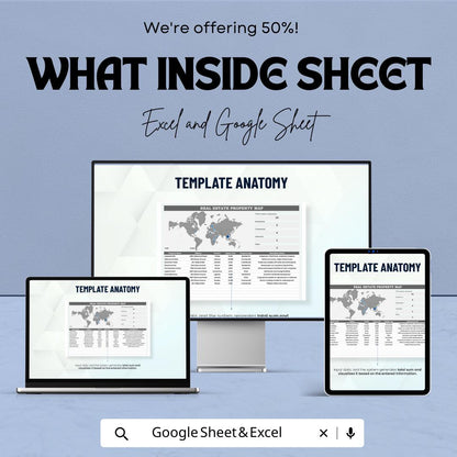 Real Estate Property Map Template, Property Location Tracker, Real Estate Portfolio Map, Property Database Sheet, Excel Google Sheets
