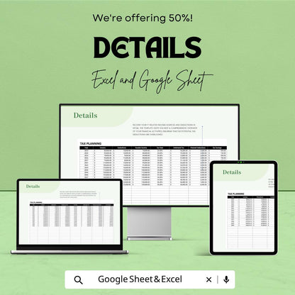 IT Tax Planning Worksheet Template | Tax Calculator Spreadsheet | Income & Deduction Tracker | Tax Planning Tool