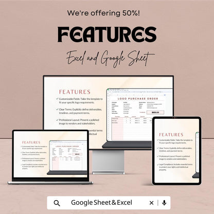 Logo Purchase Order Template | Excel and Google Sheets | Branding Order Sheet | Client Invoice & Purchase Form