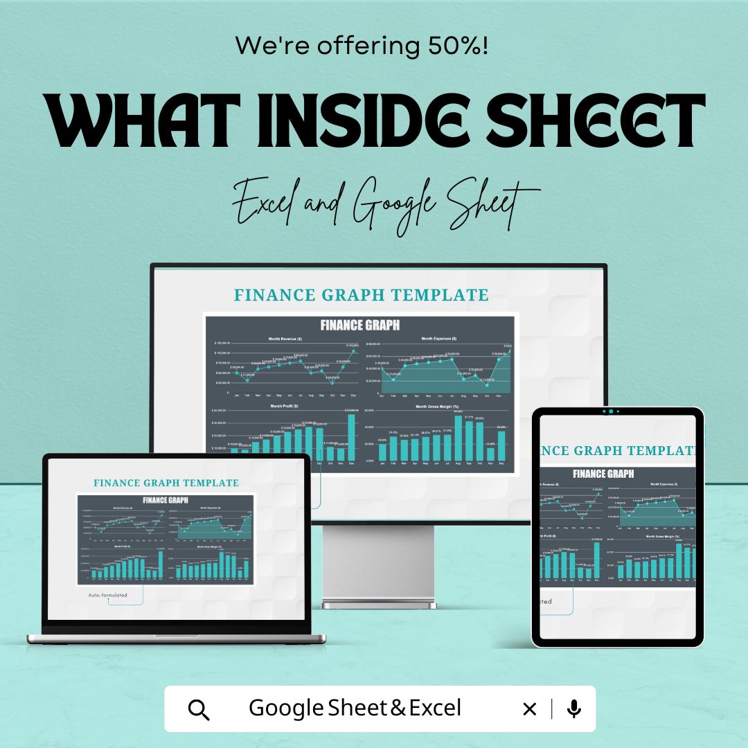Finance Graph Template | Financial Dashboard Spreadsheet | Business Finance Chart Template | Revenue Expense Profit Tracker