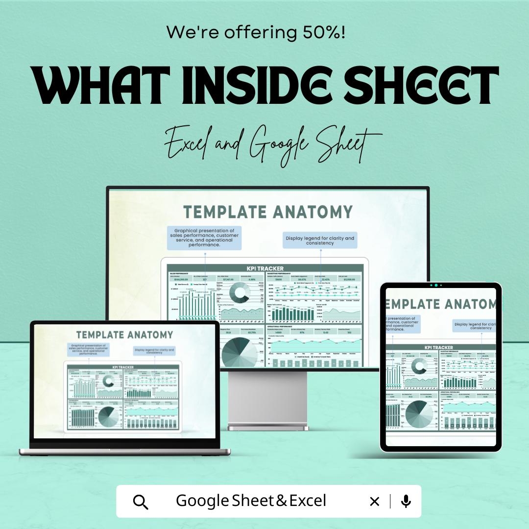 KPI Tracker Sheet | Google Sheets & Excel | Sales, Marketing and Operations Performance Tracking | Business Metrics Dashboard |