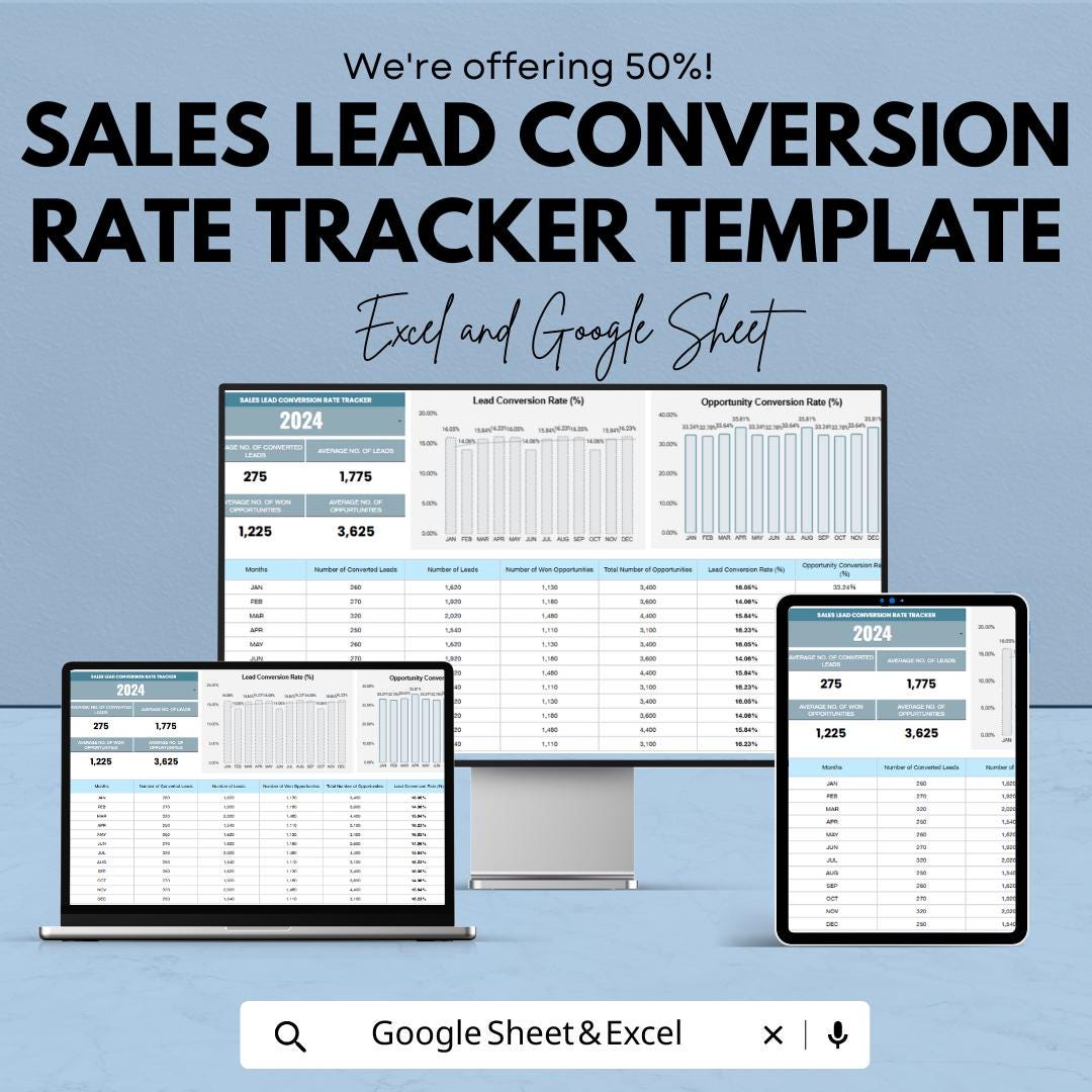 Sales Lead Conversion Tracker, Conversion Rate Spreadsheet, Sales Funnel Tracker, Lead Conversion Dashboard, Excel Google Sheets