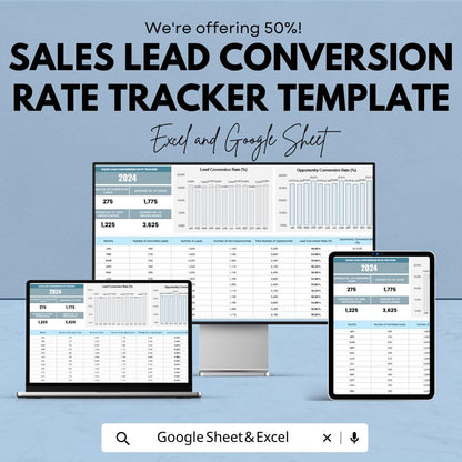 Sales Lead Conversion Tracker, Conversion Rate Spreadsheet, Sales Funnel Tracker, Lead Conversion Dashboard, Excel Google Sheets