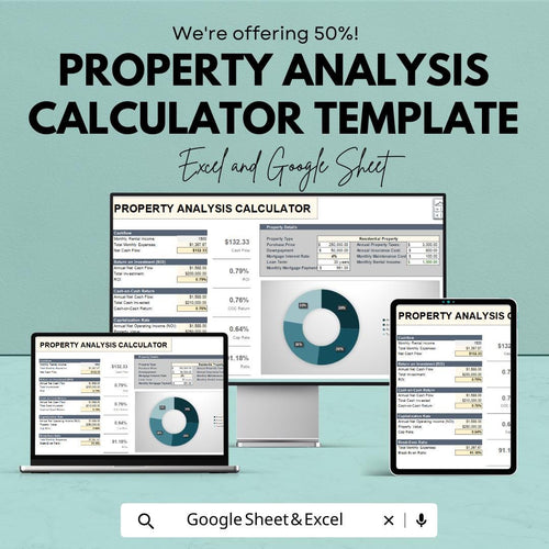 Property Analysis Calculator Template | Real Estate ROI Tracker | Rental Investment Profit Calculator | Real Estate Spreadsheet