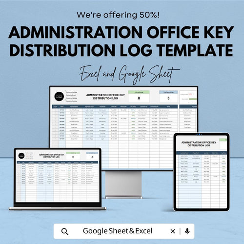 Administration Office Key Distribution Log Template | Excel & Google Sheets | Key Tracking Spreadsheet | Office Key Control Log