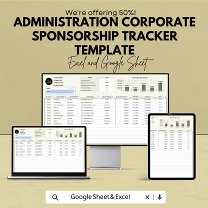 Corporate Sponsorship Tracker Template | Administration Sponsorship Management Spreadsheet | Excel & Google Sheets
